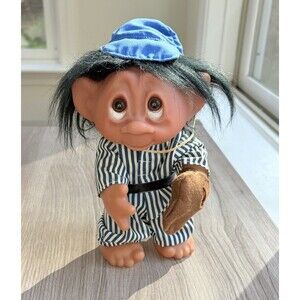 Navy White Striped Baseball Player Pitcher Norfin Dam Troll 1977